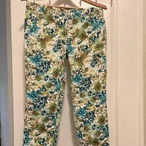 LOFT Floral Ankle Jeans - Blue and Green